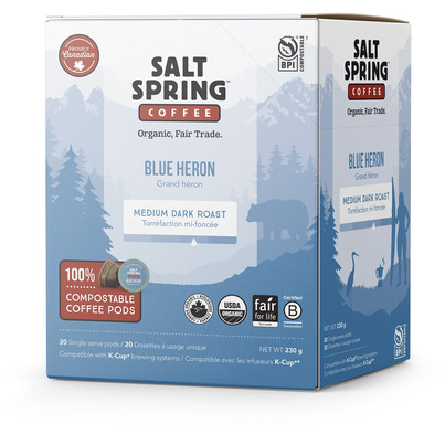 Salt Spring Coffee Blue Heron Compostable Medium Dark Roast Coffee Pods