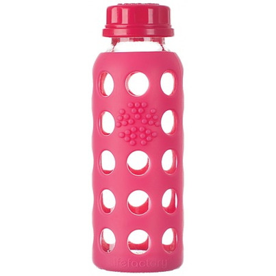 Lifefactory Glass Baby Bottle With Flat Cap And Silicone Sleeve Raspberry