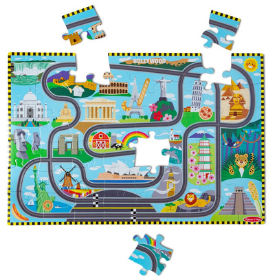 Melissa & Doug Race Track Floor Puzzle & Play Set