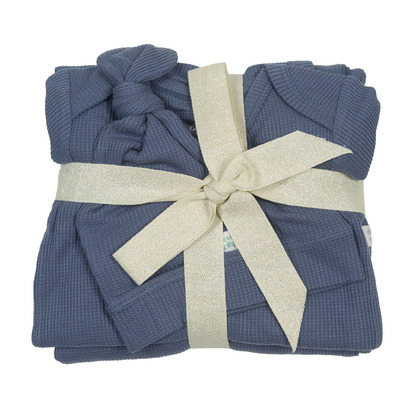 Loulou Lollipop Waffle Long Sleeve Newborn Gift Set Denim Blue