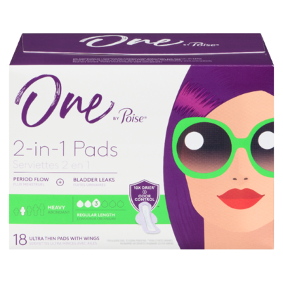 One By Poise Feminine Pads 2-in-1 Period & Bladder Leakage Pad Heavy