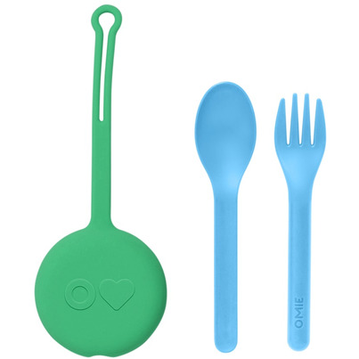 OmieLife Fork & Spoon + Pod Mint Green