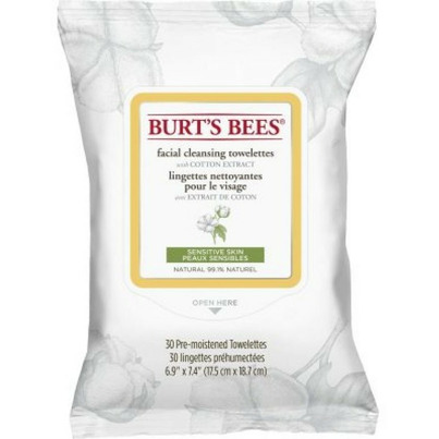 Burt's Bees Sensitive Facial Cleansing Towelettes With Cotton Extract, 30