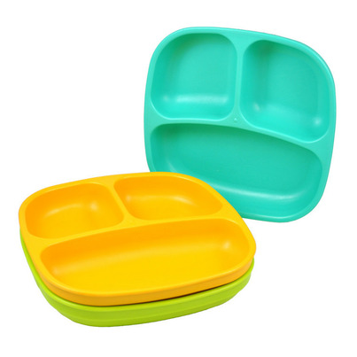 Re-Play Divided Plates Aqua, Lime Green And Sunny Yellow