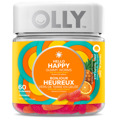 OLLY Hello Happy Gummy Worm Supplement Tropical Zing