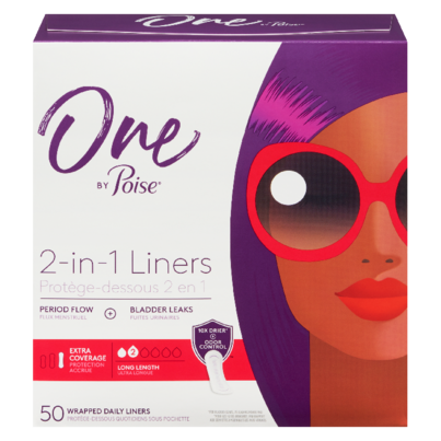 One By Poise Panty Liners 2-in-1 Period & Bladder Leakage Daily Liner Long