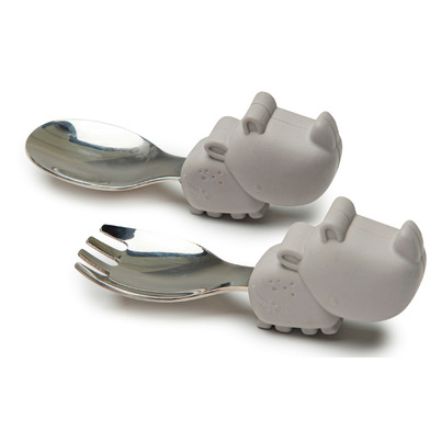 Loulou Lollipop Born To Be Wild Learning Spoon/Fork Set Rhino