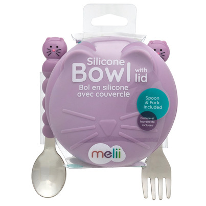 Melii Silicone Bowl With Lid & Utensils Cat