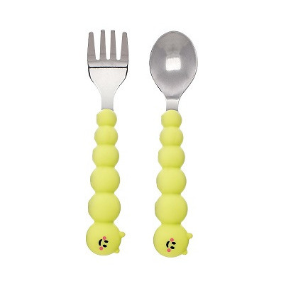 Melii Silicone & Stainless Steel Caterpillar Spoon & Fork Set