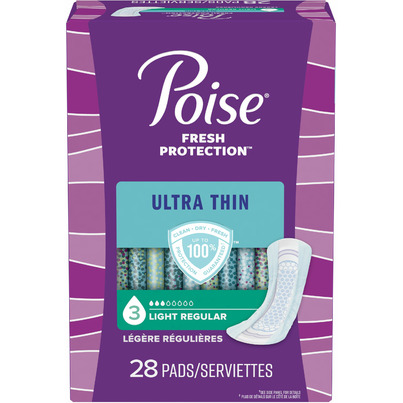 Poise Ultra Thin Incontinence Pads Light Absorbency Regular Length