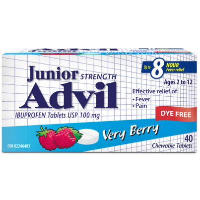 Advil Junior Strength Chewable Tablets Dye Free Very Berry