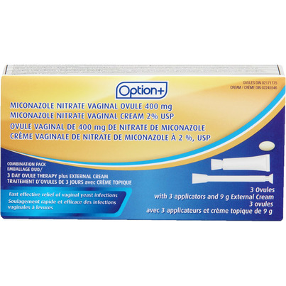 Option+ Miconazole Nitrate Vaginal Ovule 400mg & Cream 2% USP