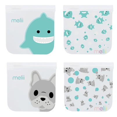 Melii Reusable Snack Bags With Zip Closure Bulldog And Shark