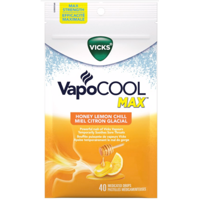 Vicks VapoCOOL MAX Medicated Cough Drops Honey Lemon Chill