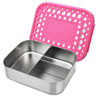 Lunchbots Medium Stainless Steel Trio Bento Box Pink Dots