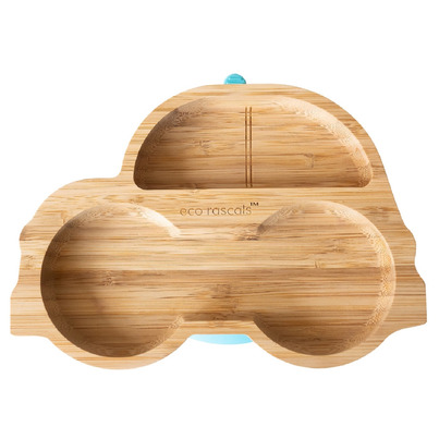 Eco Rascals Bamboo Car Shaped Suction Plate Blue