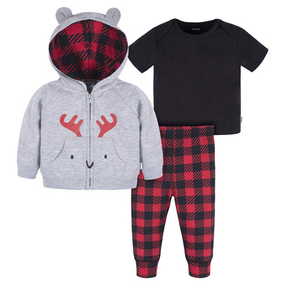 Gerber Childrenswear Baby Hoodie, Top & Pant Set Moose