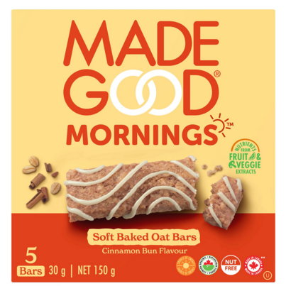 MadeGood Mornings Soft Baked Oat Bars Cinnamon Bun