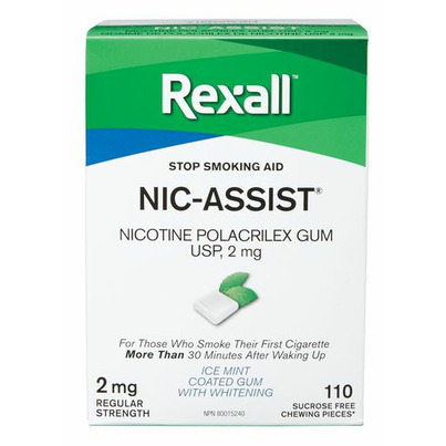 Rexall Nic-Assist Nicotine Gum Regular Strength 2 Mg Ice Mint