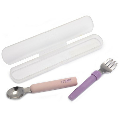 Melii Detachable Stainless Steel Spoon & Fork Pink & Purple