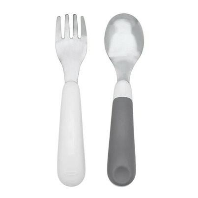 OXO Tot On-The-Go Fork & Spoon Set Grey
