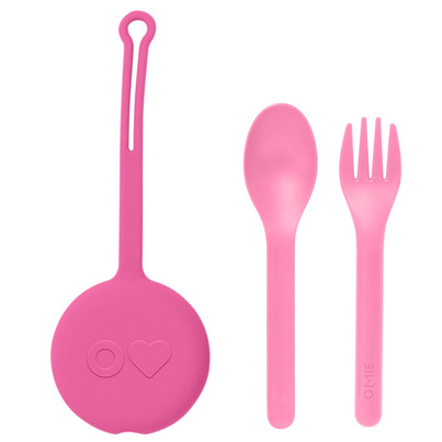 OmieLife Fork & Spoon + Pod Bubble Pink