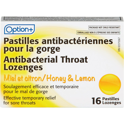 Option+ Antibacterial Throat Lozenges Honey & Lemon