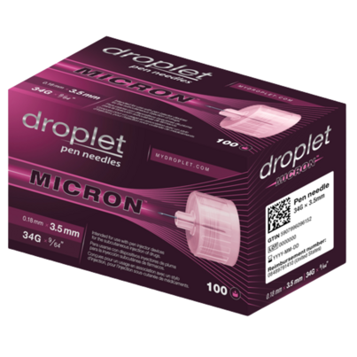 Droplet Pen Needles Micron 34 Gauge X 3.5mm Pink
