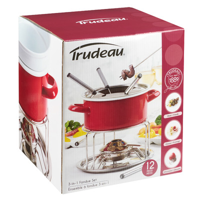 Trudeau 3-In-1 Enamel Fondue Set Red