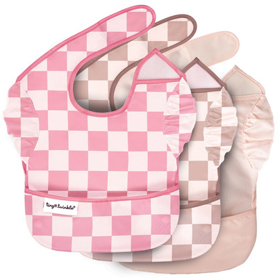 Tiny Twinkle Easy Bibs Ruffle Checkers Pink And Beige