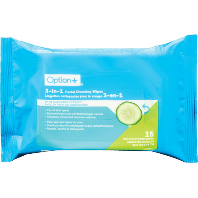 Option+ 3-in-1 Facial Cleansing Wipes