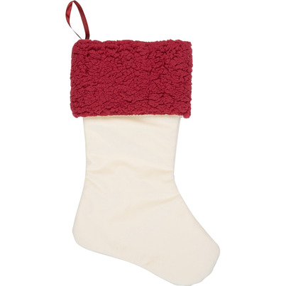 Silver Tree White Velour Stocking With Red Boucle Cuff