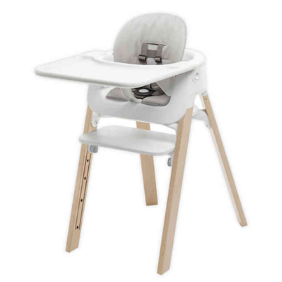 Stokke Steps High Chair Complete Natural With White Seat And Grey Cushion