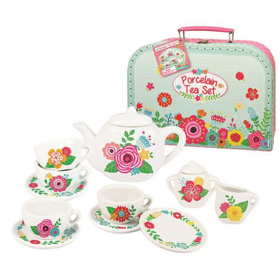 Playwell Floral Porcelain Tea Set In Carry Case