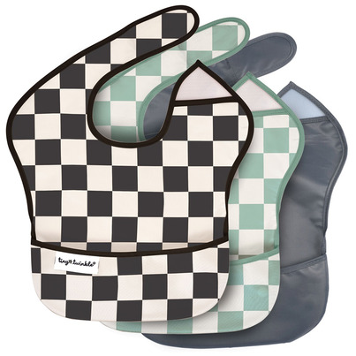 Tiny Twinkle Easy Bibs Checkers Black, Sage And Charcoal