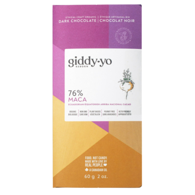 Giddy Yoyo Organic Maca 76% Dark Chocolate Bar