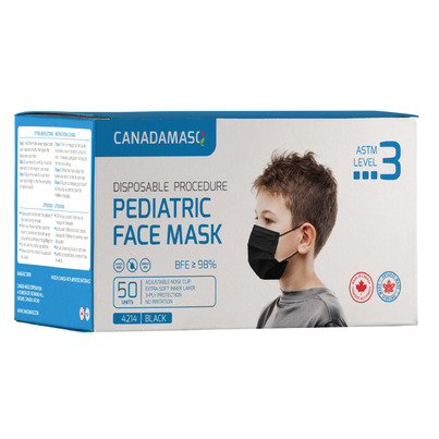 CANADAMASQ Disposable Pediatric Face Mask Kids Black