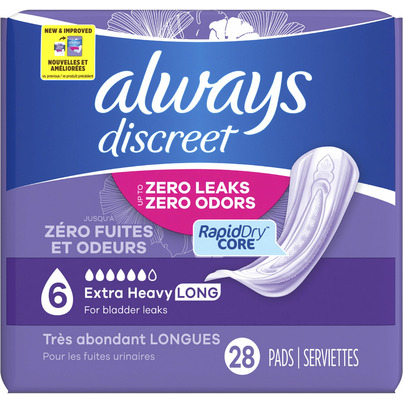 Always Discreet Incontinence Pads Extra Heavy Absorbency Long Length