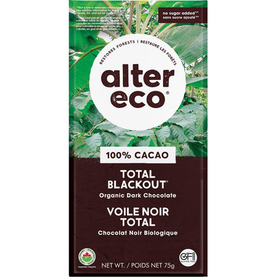 Alter Eco Dark Chocolate Bar 100% Cacao Total Blackout