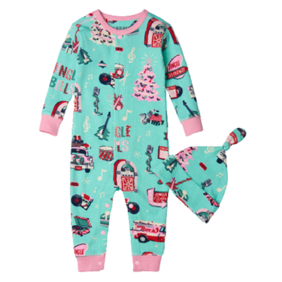 Little Blue House By Hatley Baby Coverall & Hat Teal Rocking Holidays