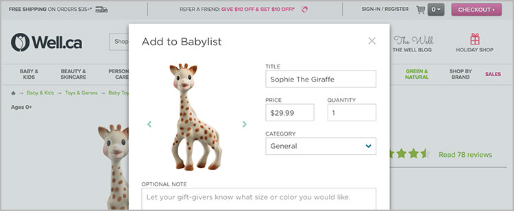 Add baby products to Well.ca baby registry Add baby products to Well.ca baby registry