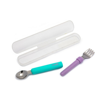Melii Detachable Stainless Steel Spoon & Fork Blue & Purple