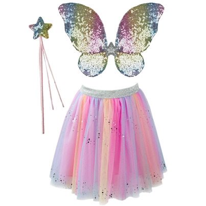 Great Pretenders Rainbow Sequins Skirt With Wings & Wand