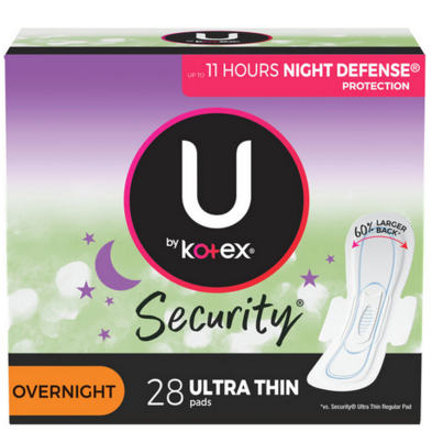 U By Kotex Security Ultra Thin Overnight Pads With Wings