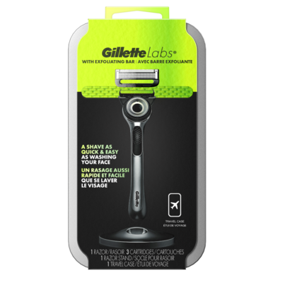 Gillette Labs Chrome Exfoliating Razor With Travel Case + 3 Cartridges