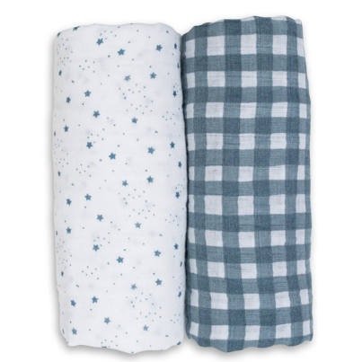 Lulujo Cotton Muslin Swaddles Gingham And Stars