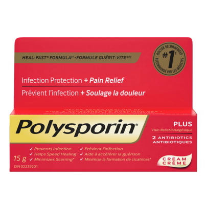 Polysporin Plus Pain Relief Antibiotic Cream, Heal-Fast Formula, 15g