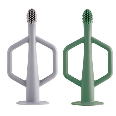 Tiny Twinkle Silicone Toothbrush Pack Olive And Grey