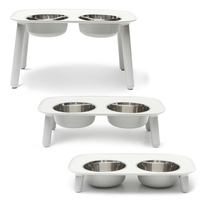 Messy Mutts Raised Double Feeder + Stainless Bowls Light Grey
