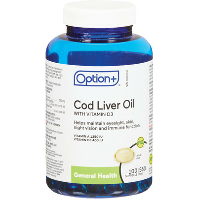 Option+ Cod Liver Oil With Vitamin D3 550mg